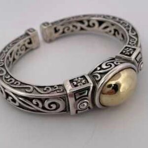 Ann King Sterling Silver & 18k Yellow Gold Ornate Cuff Bangle Bracelet